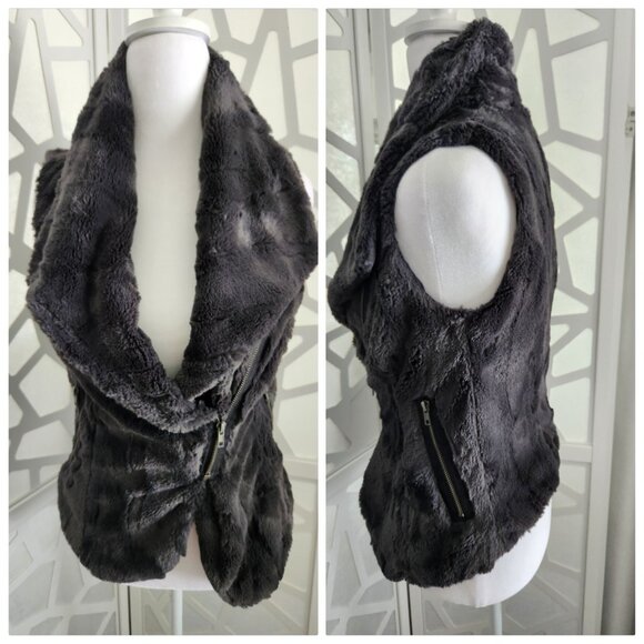 Jackets & Blazers - Faux Fur Vest - Dark Grey Beautiful Large Collar